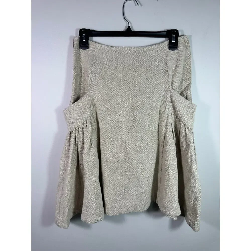 Free People Stansbury Midi Skirt Beige Lagenlook Boho Linen Size 2